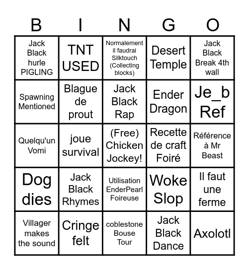 MINCRAFT Bingo Card