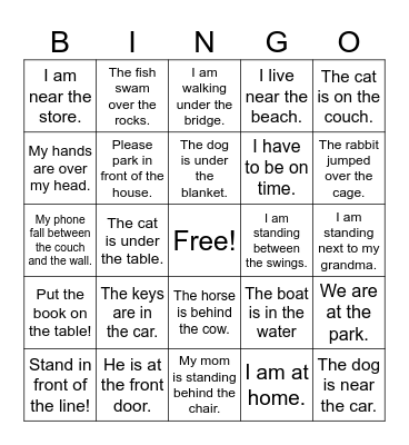 Preposition BINGO Card