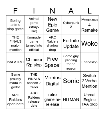 Summer Game Fest Bingo Card