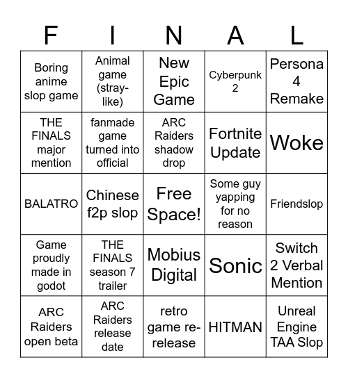 Summer Game Fest Bingo Card
