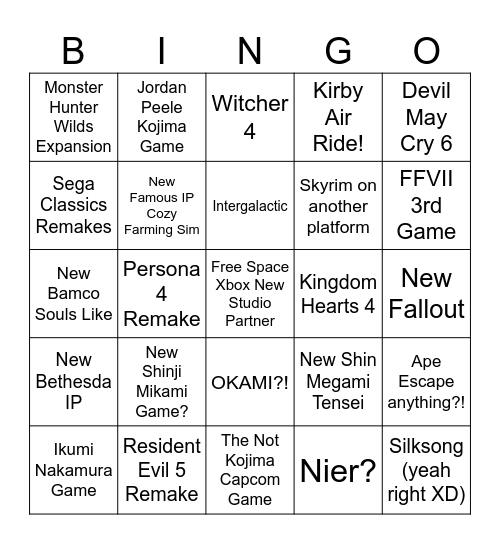 Summer Game Fest Bingo Card