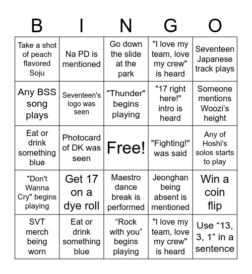 Seventeen Bingo Card