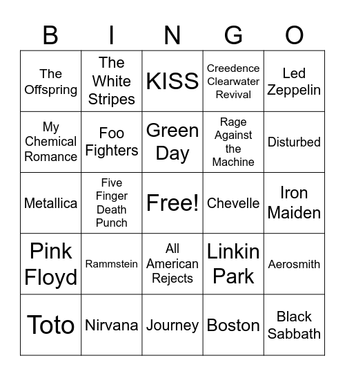 Rock Bingo Card