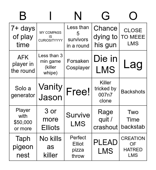 Forsaken Bingo Card