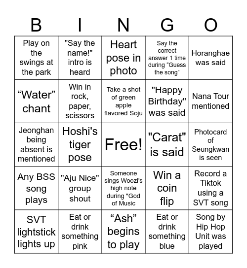 Seventeen Bingo Card