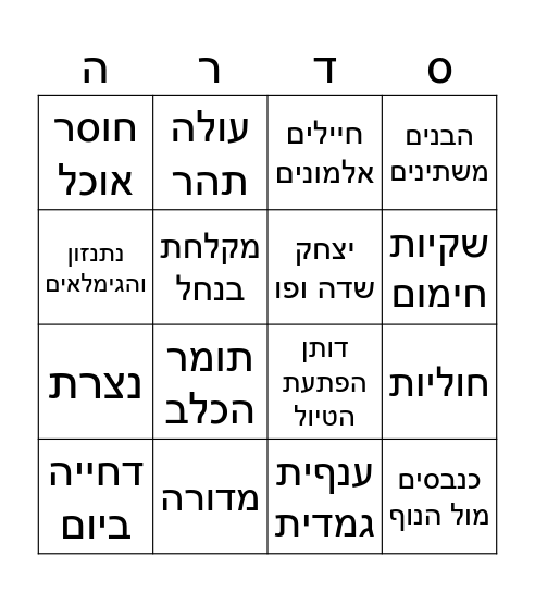 זוכרים? Bingo Card