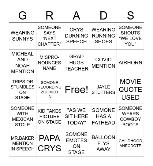 Grad 2025 Bingo Card