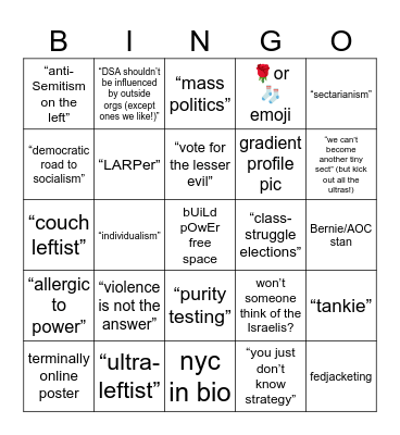 DSA Twitter bingo card Bingo Card