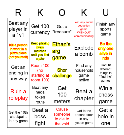 Roblox Knockout [get 13 to win] Bingo Card