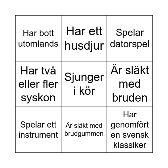 MINGELBINGO - Hitta någon som... Bingo Card