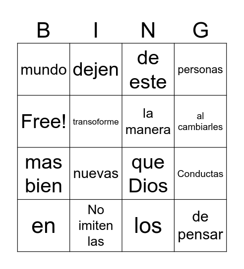 VERSICULO ROMANOS 12:2 Bingo Card