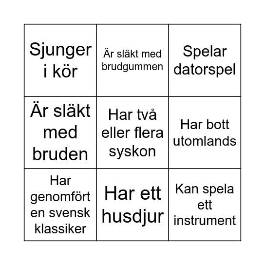 MINGELBINGO - Hitta någon som... Bingo Card