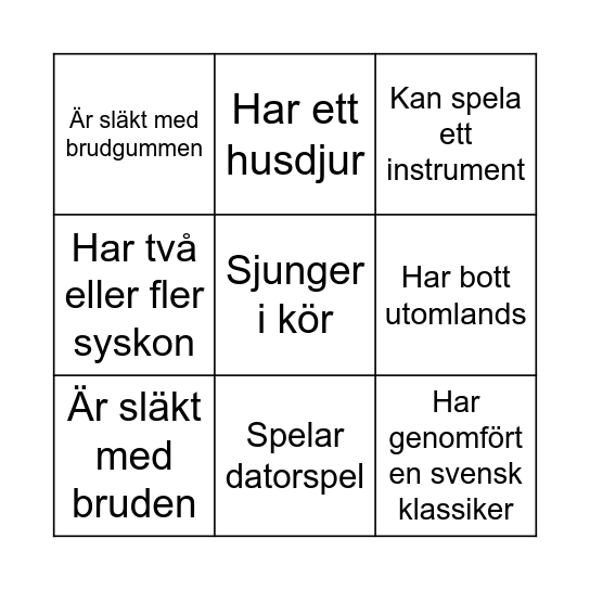MINGELBINGO - Hitta någon som... Bingo Card