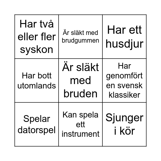 MINGELBINGO - Hitta någon som... Bingo Card