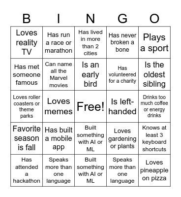 Evisions Internship Bingo Card
