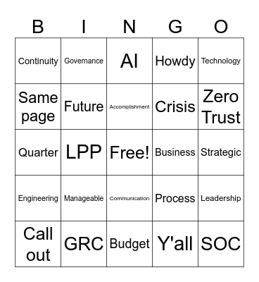 GRO Lingo Bingo Card