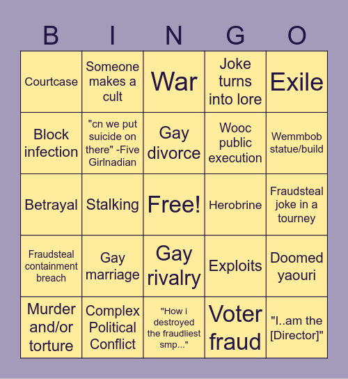 Fraudsteal Bingo Card