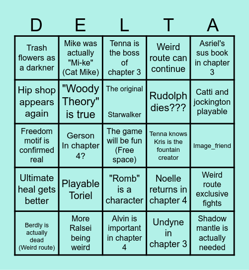 Deltarune Chapter 3+4 Bingo Card