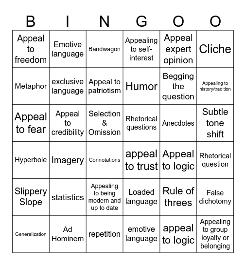 Persuasion Bingo Card
