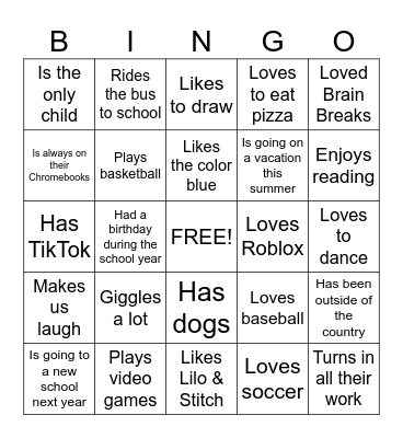 Last Day of School Bingo Card
