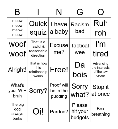 Andrew's Sayings Bingo Card