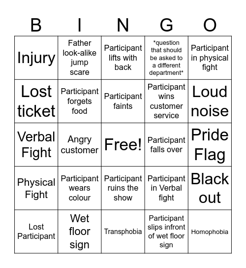 Work Hazards Bingo Card
