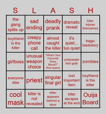 slasher bingo Card