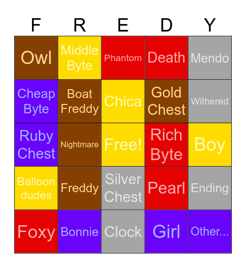 FNAF World Bingo Card