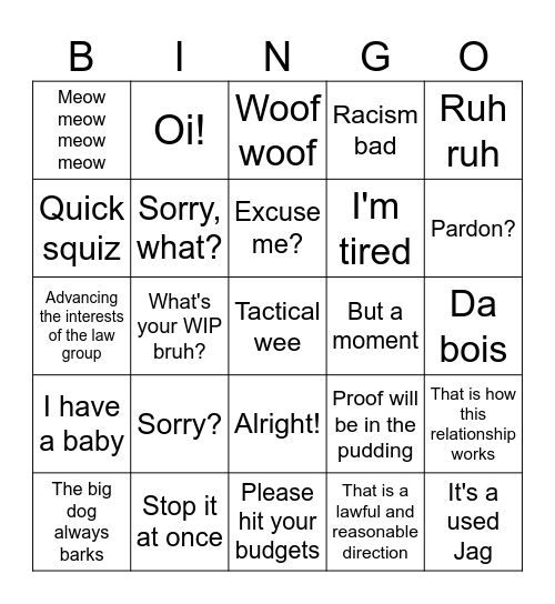 Andrew's Sayings Bingo Card