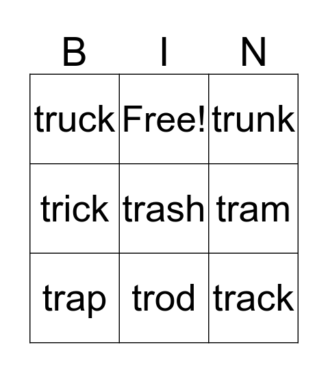 tr words Bingo Card