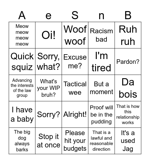 Andrew's Sayings Bingo Card