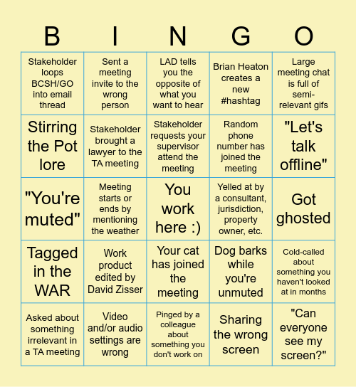 Land Use & Local Government Relations Bingo Card