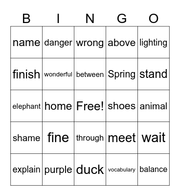 Sign Bingo Card