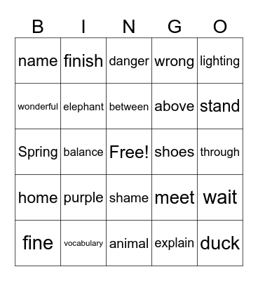 Sign Bingo Card