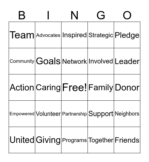 United Way 2016 /2017 Bingo Card