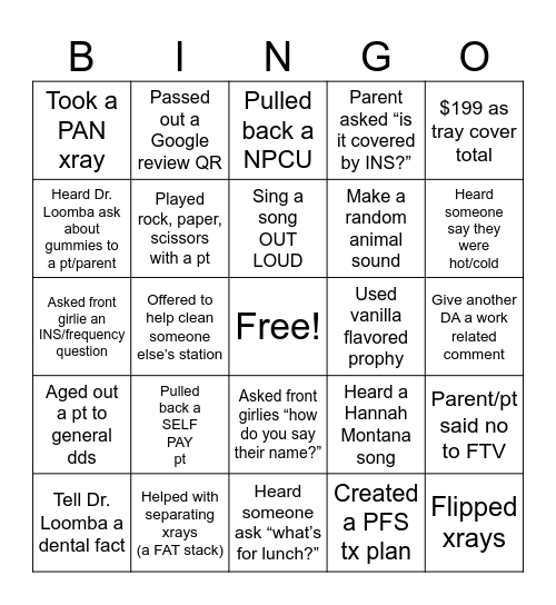 Say Ahhh…It’s Bingo Time! Bingo Card
