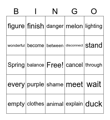 Sign Bingo Card
