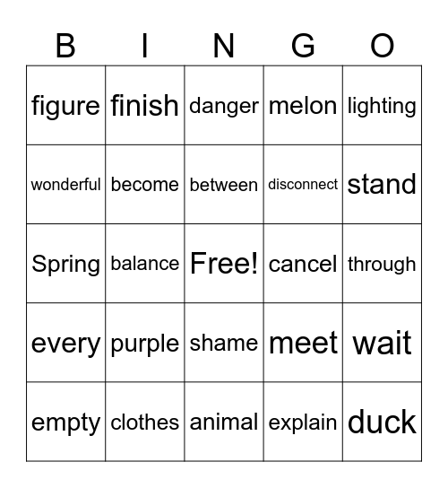 Sign Bingo Card