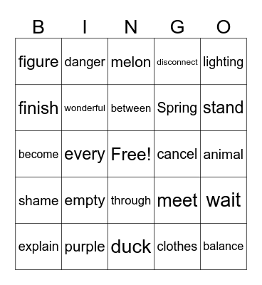 Sign Bingo Card