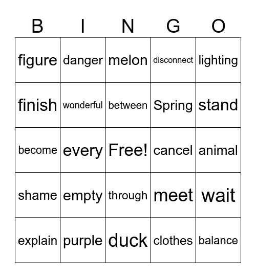 Sign Bingo Card