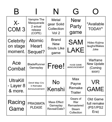 Summer Game Fest 2025 Bingo Card