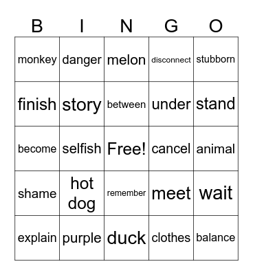 Sign Bingo Card