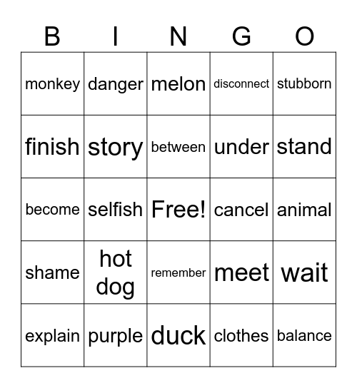 Sign Bingo Card
