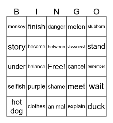 Sign Bingo Card