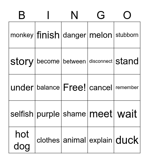 Sign Bingo Card