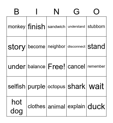 Sign Bingo Card