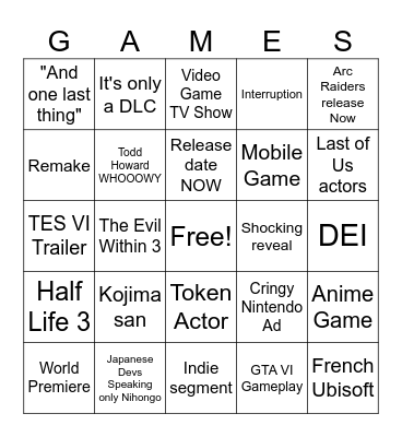 Summer Game Show Bingo Card