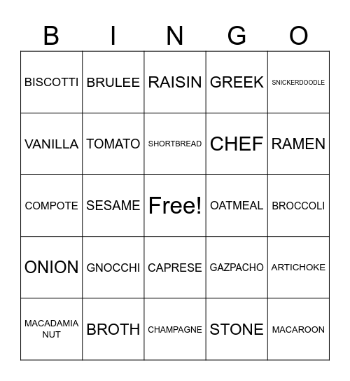 SUMMER SOUP SALAD DESSERT Bingo Card