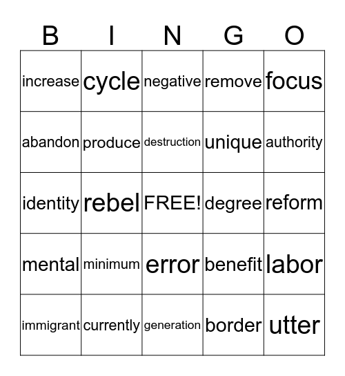 Read 180 Bingo Card