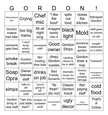 Gordon Ramsey BINGO Card